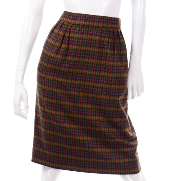 1970s Vintage Hermes Plaid Wool Pencil Skirt — Multicolored - Picture 1 of 5